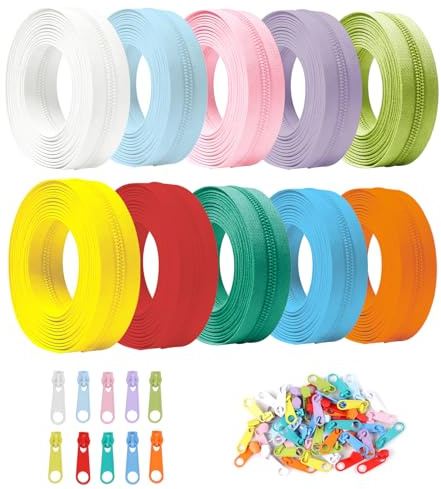 10 Farben 3mm Reißverschluss,30m Nylon Reißverschlüsse mit 50 Zipper | Reißverschluss Set für Nähen, Kleidung, Taschen, Basteln & DIY Projekte