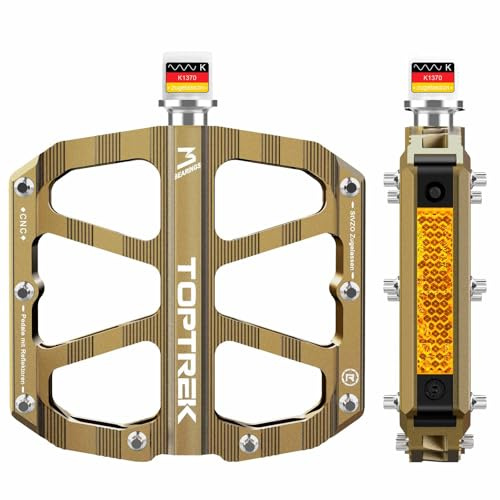 toptrek cykelpedaler med StVZO godkända reflektorer, CNC aluminiumpedaler cykel MTB-pedaler halkfri med 3 förseglade lager för mountainbike, BMX, e-cykel, racercykel (brons)