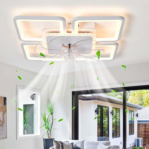 Luyaim 56CM Ventilador De Techo Con Luz Y Mando A Distancia APP & Motor DC 6 Velocidades Silencioso 4 Cuadrados Moderno Diseño Plafon Led Ventilador Para Dormitorio/Salón/Comedor