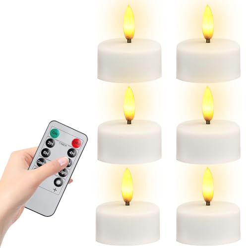 SKIKHN LED Teelichter Wiederaufladbar, 6 Stück Wiederaufladbare Kerzen Flackernd, USB-Aufladbar Elektrische Kerzen mit Fernbedienung, Timer und 6-Port USB Ladekabel, für Partys und Heimdekoration