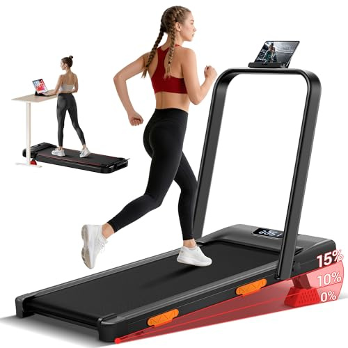UMAY Walking Pad mit Steigung 15%, 10KM/H Laufband für Zuhause mit Steigung und Geräuscharmer Motor, Laufband Schreibtisch Max.136KG