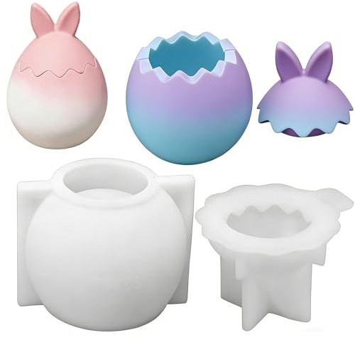 Easter Silicone Moulds, 3D Easter Egg Chocolate Moulds, Cute Bunny Egg Resin Mould for Crafts, Small Storage Box with Lid
