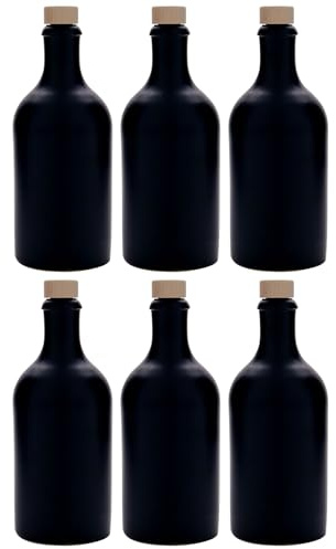 Flaschenland Tonkrug 500 ml aus Steinzeug schwarz mit Griffkorken im 6er Set