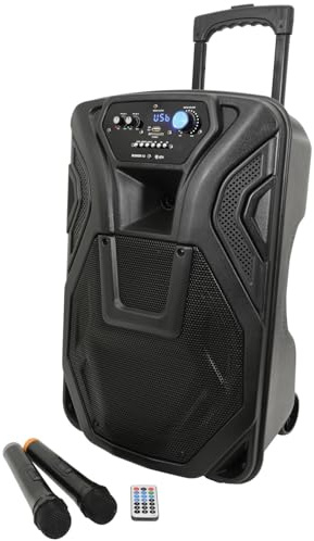 QTX Busker 12 Portable PA System with Wireless Microphones & Remote Control Bluetooth Trolley Speaker for Karaoke, Street Performers, Outdoor Parties, Events & Mobile DJ