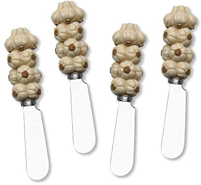 Supreme Housewares Garlic Cheese Spreaders, Hand-Painted Resin Handles with Stainless Steel Blades for Spreading Cream Cheese, Butter, Jam, or sandwich, Set of 4