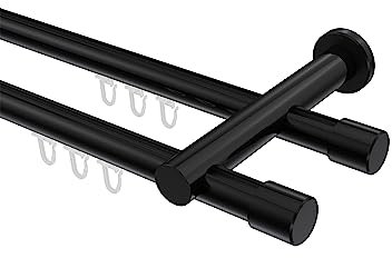 Interdeco Innenlaufstangen/Gardinenstangen Schwarz doppelläufig 20 mm Ø Platon Santo, 240 cm