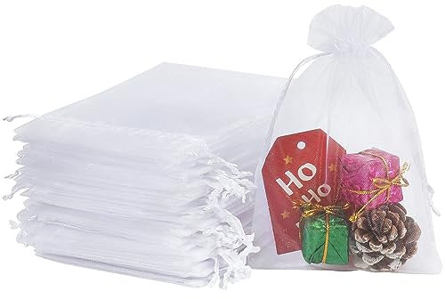 HRX Package 100 Stück Organzabeutel Weiß Organzasäckchen 10x15cm, Schmuckbeutel Organza Geschenkbeutel für Hochzeit Kleines Geschenk
