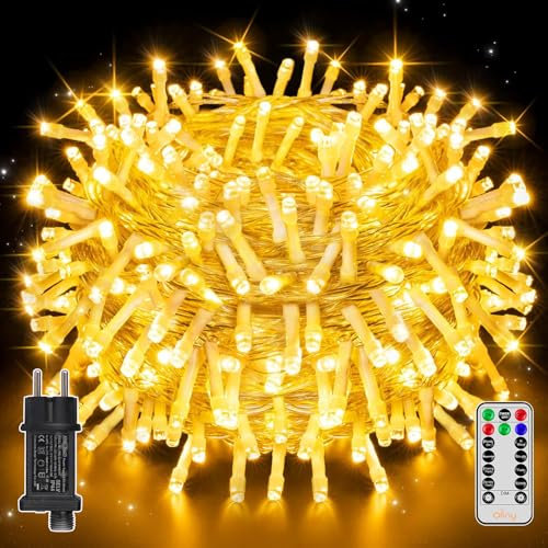 Ollny Lichterkette außen 20m 200LED, Lichterkette Weihnachtsbaum mit Fernbedienung und Timer, 8 Modi IP44 wasserdicht innen mit Stecker Weihnachten Hochzeit Party (Warmweiß)