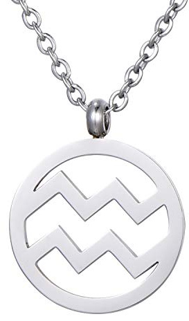 Morella collana da donna in acciaio inox argento con ciondolo segno zodiacale Acquario in sacchetto di velluto