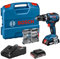 Bosch Professional GSB 18V-55 - Taladro percutor a batería (2 baterías x 2.0 Ah, 18V, 55 Nm, en L-Case), Azul, 2x2.0Ah batería plus cargador