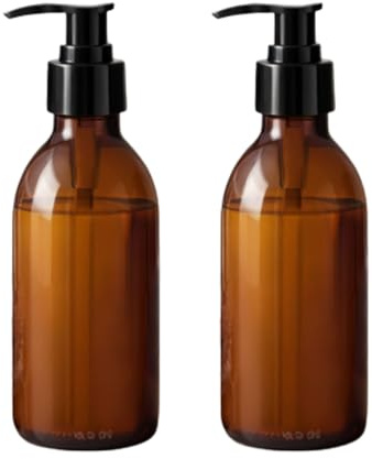 mikken 2 Seifenspender 200 ml Lotionspender Glas Braun lebensmittelecht inkl. Beschriftungsetiketten
