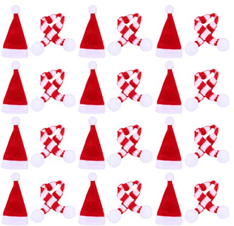 Healifty 20 Stück Mini Gestrickte Weihnachtsmütze Schal Weihnachtspuppe Oder Schneemann Dekorationsset für Weihnachten Handwerk Puppe Machen