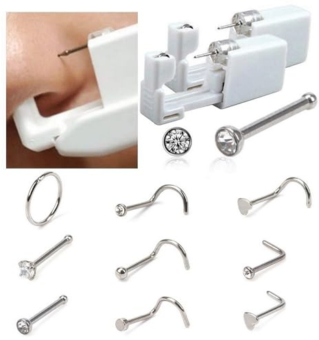 Nose Piercing Kit Disposable Sterile Safety Nose Piercing Gun Tools with 10 pcs Nose Studs for Women Man Girls Boys Unisex (12PCS nose piercing kit)