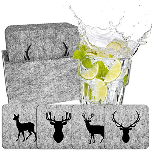 camolo Set Hochwertige Premium Filz Untersetzer, Glasuntersetzer Set, Glasuntersetzer, Filzuntersetzer Hellgrau, 9-teilig (3. Wild Hellgrau Druck)