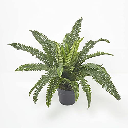 HOMESCAPES Helecho Boston artificial de 60 cm de alto, planta verde falsa en maceta negra