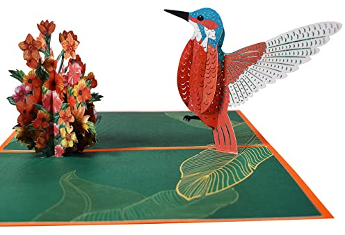 3D Kolibri Pop-Up Karte – Bunte Kolibri mit Blumen, für Geburtstagskarten, Valentinstagskarten, Muttertagskarten, Neuanfänge, Dankeskarten – Mit Umschlägen und Notizkarte