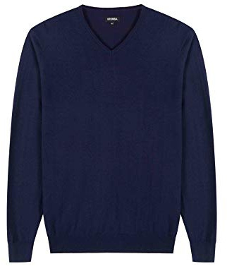 Krumba Herr Plus Storlek Tröja: Bomull V-Ringed Stor Långärmad Översized Pullover 7XL Marinblå