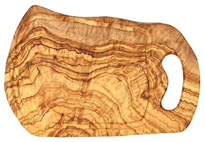 Küchenmaster Schneidebrett aus Olivenholz mit Griff & Saftrille | 40 cm | Holzbrett Servierbrett Steakbrett | Holz Brett hygienisch antibakteriell