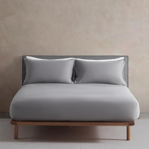 DAPU Spannbettlaken Leinen, 100% französischer Naturflachs Atmungsaktives 160×200+30cm Spannbetttuch mit Gummizug, Öko-Tex 100 Standard Bettlaken, Stonewashed Weiches Betttuch, Grau