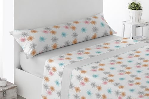 ENERGY COLORS TEXTIL-HOGAR - Verano Cama 150 - Juego Sábanas 3 Piezas con Bajera Ajustable 1 Funda Almohada y Encimera Microfibra (Circul Gris)