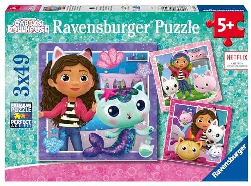 Ravensburger barnpussel 05659 - lektid med Gabby - 3x49 bitar Gabby's Dollhouse pussel för barn från 5 år och uppåt