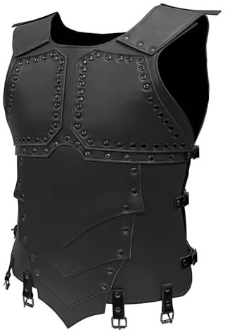 Mittelalter Brustpanzer für Männer Ritter Brustpanzer Kostüm Wikinger Leder Rüstung LARP Halloween Cosplay Party, Armor Schwarz, Einheitsgröße