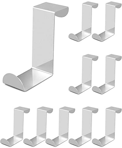 QWORK® 10 Piezas gancho puerta, ganchos para puerta colgar, en forma de Z, acero inoxidable, para marcos de puertas, gabinetes, cajones