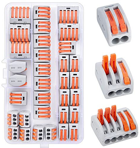 Compact Wire Connectors, Preciva 33pcs Push Fit Electrical Blocks, Splicing Lever Nut Assortment Terminal Block kit with 18pcs Clamp 3-Port, 10pcs for 2-Port, 5pcs for 5-Port