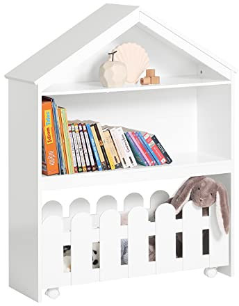 SoBuy KMB52-W Kinderregal Set 2-teilig Aufbewahrungsregal für Kinder Spielzeugregal Bücherregal mit Rollen Kinder Spielzeug-Organizer Regal Kinderzimmer Möbel BHT ca.: 91x114x30cm