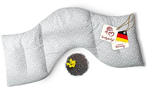 Navango® Cuscino Massaggiatore Cervicale | Cuscino Riscaldante in Microonde o Forno | Riempimento Semi di Colza, Fatto a Mano | Cotone OEKO-Tex, ca.50x25 cm - Grigio | Scaldacollo Termico