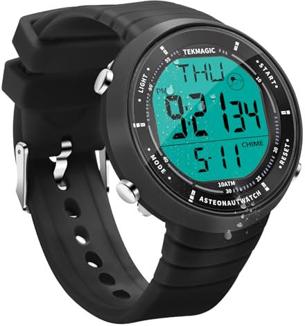 Swimming and Diving Wristwatch 10 ATM Waterproof Sports Watchwith Multiple Functions of Alarm Clock, Stopwatch, Countdown, Dual Time, 12 and 24 Hour Format Switchable, Silicone Band