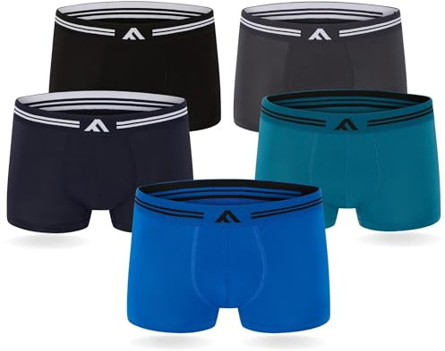 FM London, Boxer da uomo super morbidi in bambù, confezione da 5, senza etichetta, elasticizzati, in materiale ecocompatibile