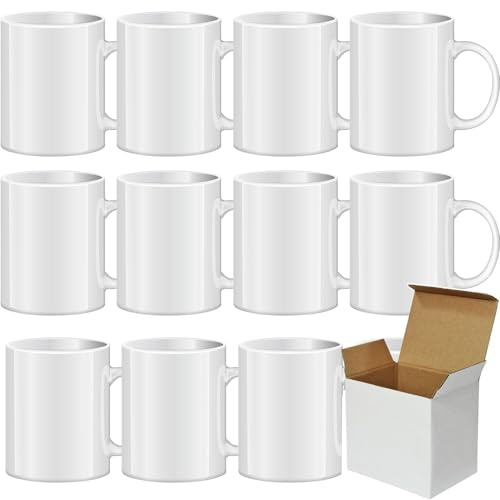 Tasses de sublimation sans impression de qualité AAA | Individuelles ou en lot | Tasse photo pour impression par sublimation | Tasses vides pour presse à chaleur thermique (12 pièces, blanc)
