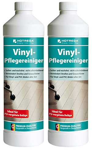 HOTREGA Vinylboden Reiniger Konzentrat 1 L | 2er Set PU-Reiniger | Für PVC, Gummi & Kautschuk | Rutschhemmend & Materialschonend | Seifen- & Wachsfrei | Bis 1000 m² Ergiebigkeit