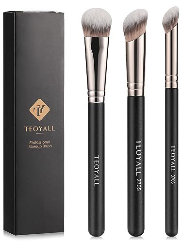 TEOYALL Kontur Conceal Pinsel Set, 3PCS Angewinkelter Synthetischer Unter-Augen-Concealer Pinsel zum Mischen, Festlegen und Auftragen von flüssigen, Cremes und Puder-Kosmetika