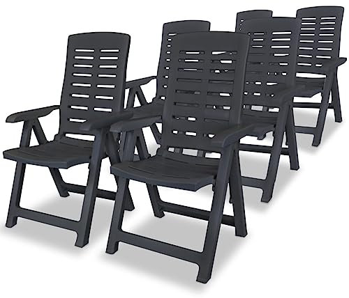 puraday Garten-Liegestühle 6 STK. Anthrazit 60x61x108 cm Plastik Gartenstuhl Balkonstuhl Campingstuhl Klappbar Gartensessel Klappsessel Terrassenstühle für Terrasse Garten