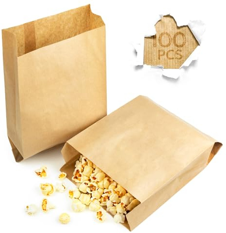 Majillux 100 Sacchetti Di Carta Kraft 18 x 27 x 7 cm Per Pane E Regali | Grande Formato Con Soffietto | Idonei Per Alimenti | Per Pane, Frutta, Verdura E Prodotti Artigianali | Senza Manici
