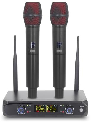 summina Funkmikrofon Schnurloses Mikrofon für Sänger kabelloses Mikrofon DJ-Mikrofon Drahtloses Mikrofonsystem mit 2 Handmikrofonen VHF UHF Funkmikrofon für Heimkinos Soundkarten Lautsprecher