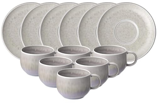 Villeroy & Boch like. by Perlemor Sand Mokka- / Espressotassen mit Untertassen 6er Set, 60 ml, Espresso-Geschirr im Pottery-Look, Premium Porzellan, Beige