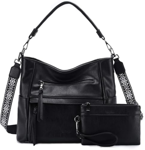 VASCHY Handtasche Damen, Vegan Leder Schultertasche Henkeltasche Groß Crossbody Hobo Bag Umhängetasche Geldbörsen Set