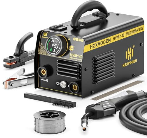 Gasless MIG Welder, H HZXVOGEN 140A 240V Mini Flux Core Welder, 3 in 1 MIG/ARC/Lift TIG Inverter Portable Welding Machine, HVM140 IGBT Synergy Stick Welder with LED Display