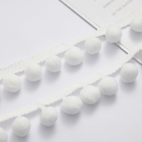 OHYER 5 Yards lang (x 2.5 cm Durchmesser) Pomponborte Bommelborte Bommel Fringe Band Fransenborte Pompom Fransenbesatz Pom Poms Quaste Borte Zierborrte bordüre stoff Heimwerker NäH Dekoration (Weiße)
