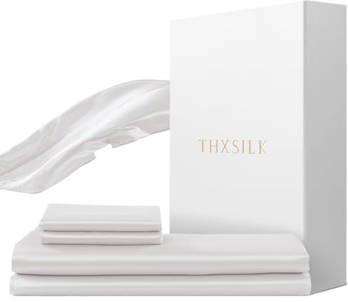 THXSILK Seidenbettwäsche Set 2 teilig，Bettbezug 135 x 200 cm und 80 x 80 cm Kissenbezug, Luxus Seide Bettwäsche Set, Super Weich und Glatt, Weiß