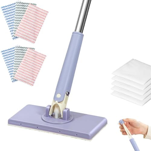 Mini mocio con cambio automatico del panno, con manico push-pull, mocio sporco senza tocco, piccolo mocio piatto per polvere con 6 asciugamani per la pulizia a secco, per pavimenti e pareti (viola, 93