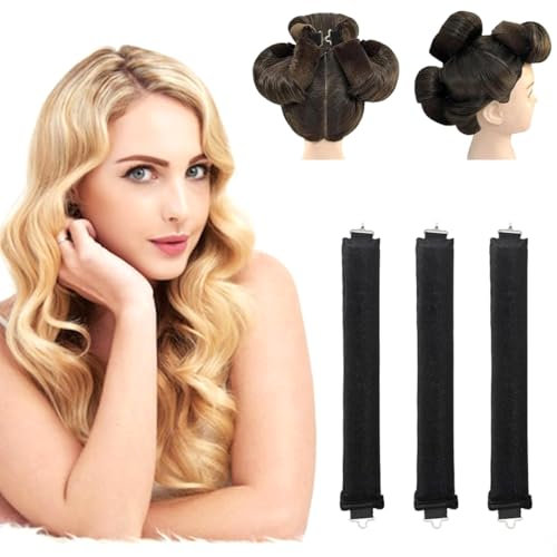 GXGM Bigodino Lungo per Boccoli, Bigodini Morbidi per Dormire Gomma Heatless Hair Curler DIY Arricciacapelli Senza Calore Flessibili Bigodino Fascia Capelli per Capelli Medi Lunghi (Nero), 3 Pezzo