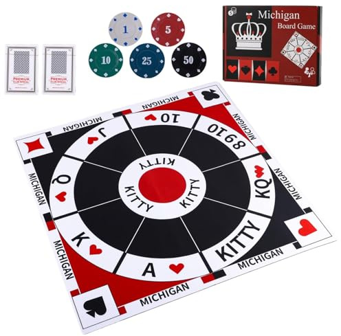 Dreamplay Gifts 3-in-1 Michigan Rummy Spiel Set, Tripoley mit Filzmatte, 200 Pokerchips, 2 Kartenspielen, Tasche & Anleitung, Gesellschaftsspiel für 2-9 Spieler, Familienspiel & Geschenk