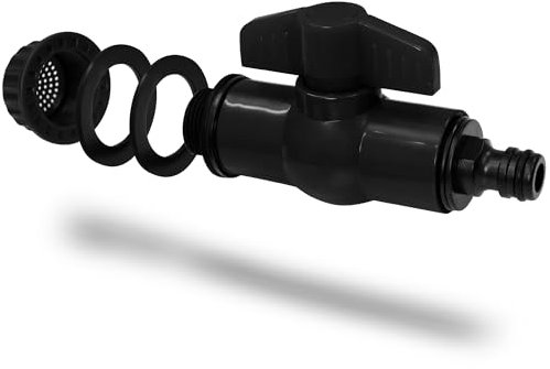 YourCasa Robinet d'écoulement pour citerne d'eau de pluie avec filtre - 3/4 compatible avec raccord rapide courant - Robinet avec fonction d'arrêt pour citerne d'eau de pluie (Noir)