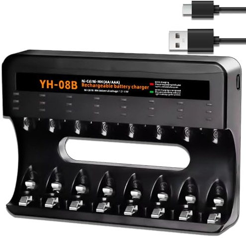 BOANV 8 Slots Rechargeable Battery Charger Quick Charge for AA AAA Rechargeable with USB-C Port (8 slots charger)