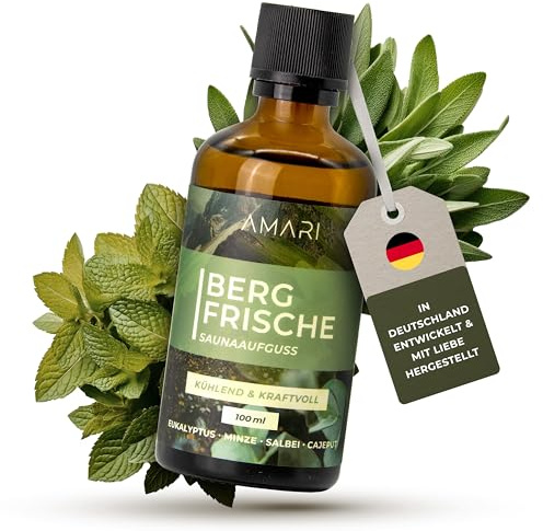 Amari ® Saunaaufguss Bergfrische – natürlicher Saunaduft mit Bio-Ethanol – Naturreine Ätherische Öle – Aufgussmittel, Sauna, Saunaöl, Duftöl