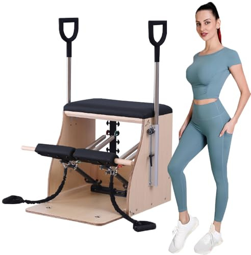 Pilates Chair Combo Stol med delade pedaler och handtag Yoga Fitness Trainer Pilates Reformer Machine, Pilates utrustning, perfekt för hemmabruk och gym träning & svart